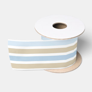 SHADES OF BLUE & TAN STRIPES SATIN RIBBON