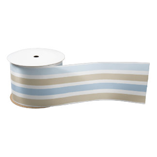 SHADES OF BLUE & TAN STRIPES SATIN RIBBON