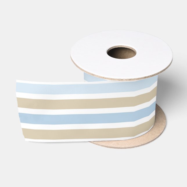 SHADES OF BLUE & TAN STRIPES SATIN RIBBON (Spool)