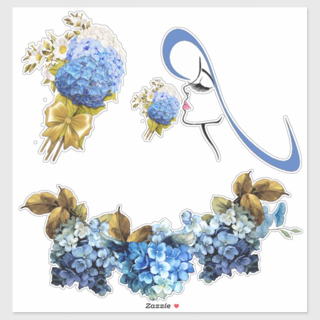 Shades of Blue Watercolor Hydrangeas (Sheet)