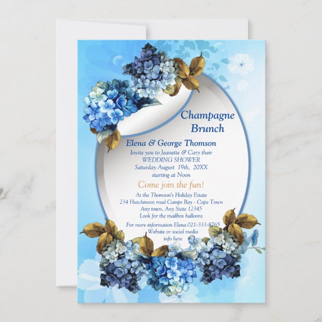 Shades of Blue Watercolor Hydrangeas Couple Shower Invitation (Front)
