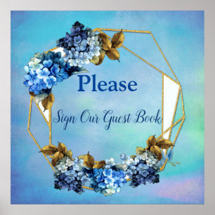 Shades of Blue Watercolor Hydrangeas Guest Book