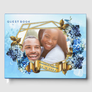 Shades of Blue Watercolor Hydrangeas Guest Book
