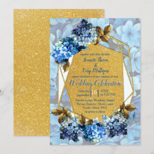 Shades of Blue Watercolor Hydrangeas Wedding Invitation