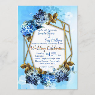 Shades of Blue Watercolor Hydrangeas Wedding Invitation