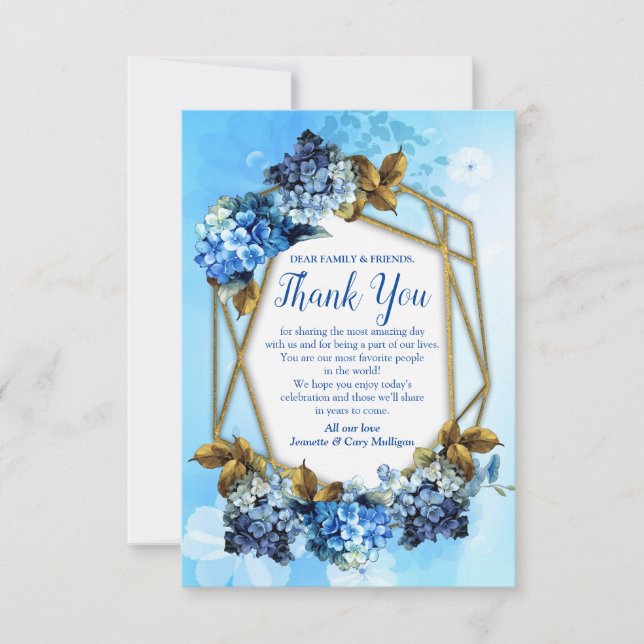 Shades of Blue Watercolor HydrangeasThank You Card (Front)