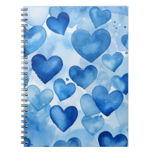 SHADES OF BLUE WATERCOLOR VALENTINE HEARTS NOTEBOOK