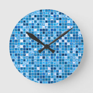 Shades Of Blue 'Watery' Mosaic Tiles Pattern Round Clock