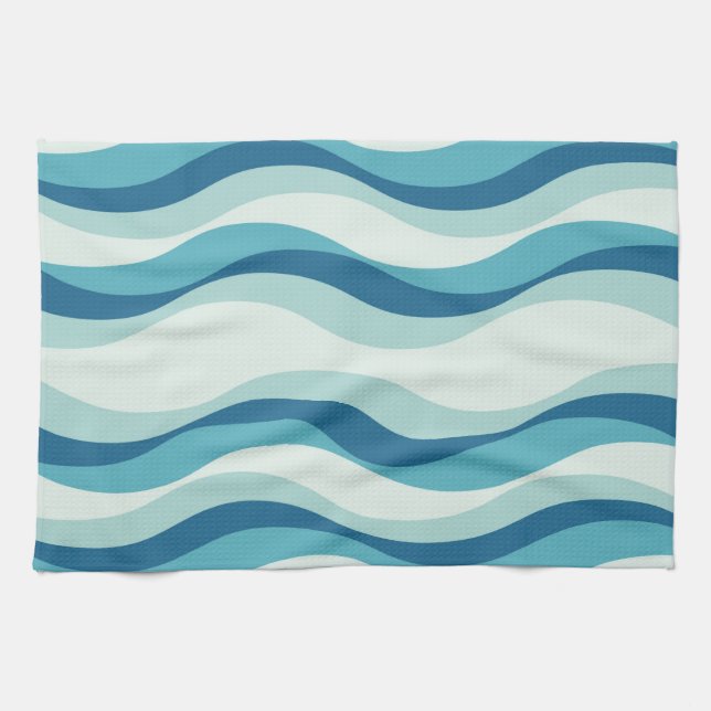 Shades of Blue Waves Pattern Kitchen Towel (Horizontal)