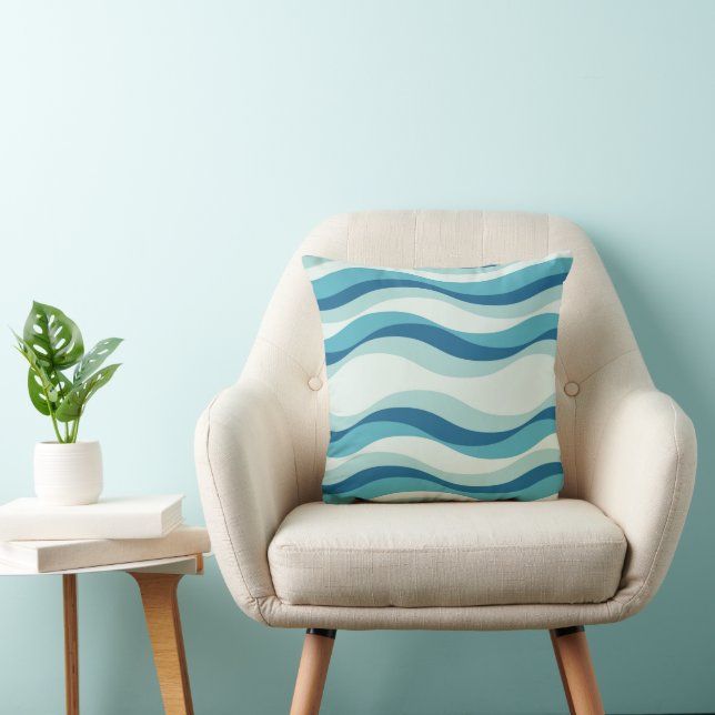 Shades of Blue Waves Pattern Throw Pillow (Chair)