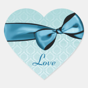 Shades of Blue Wedding Bow Damask Heart Sticker