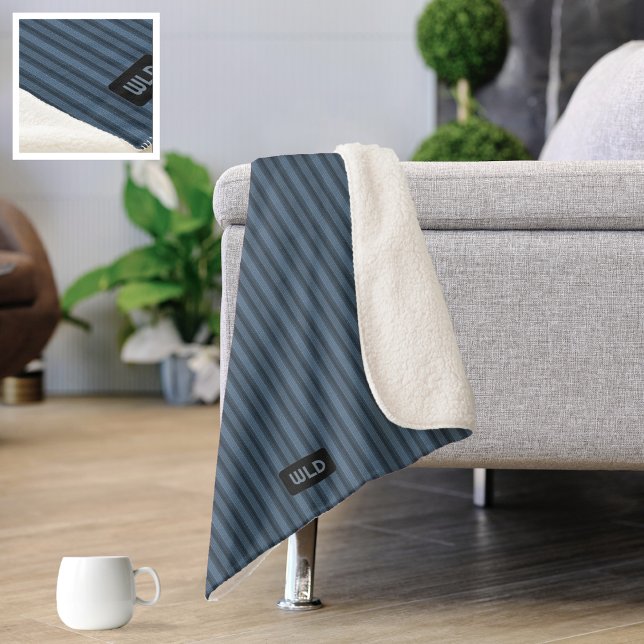 Shades of Blue with Knitted Look Custom Striped Sherpa Blanket (Creator Uploaded)