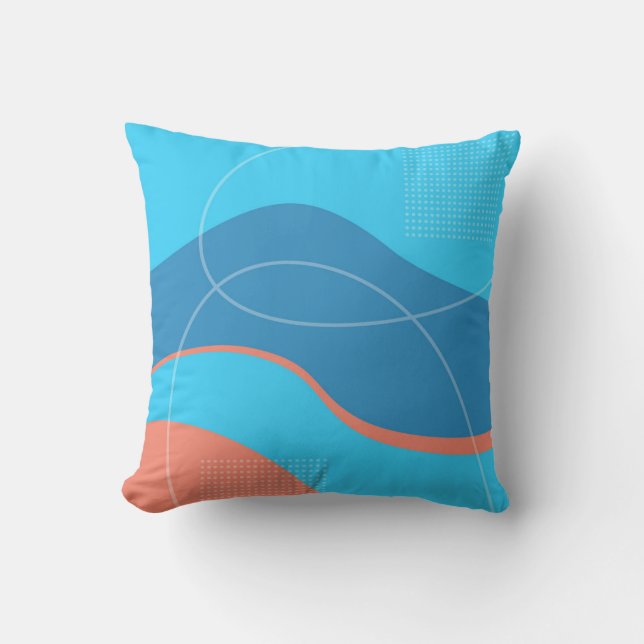 Shades of Blue With Salmon Abstract Art Design Throw Pillow (Front)