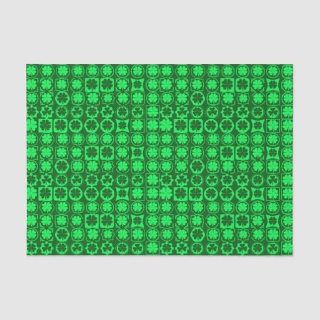 SHADES OF BRIGHT GREEN IRISH CELTIC SHAMROCKS TISSUE PAPER (Front)