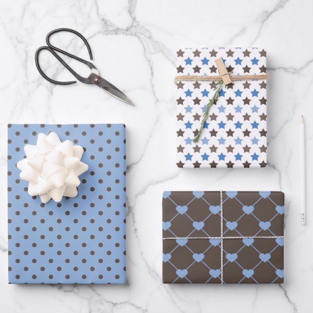 SHADES OF BROWN & BLUE PATTERNS WRAPPING PAPER SHEET (Front)