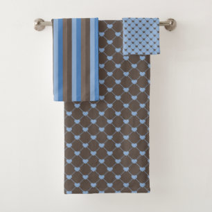 SHADES OF BROWN & BLUE TINY HEARTS & STRIPES BATH TOWEL SET