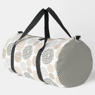 SHADES OF BROWN & GRAY MUMS & POLKA DOTS DUFFLE BAG