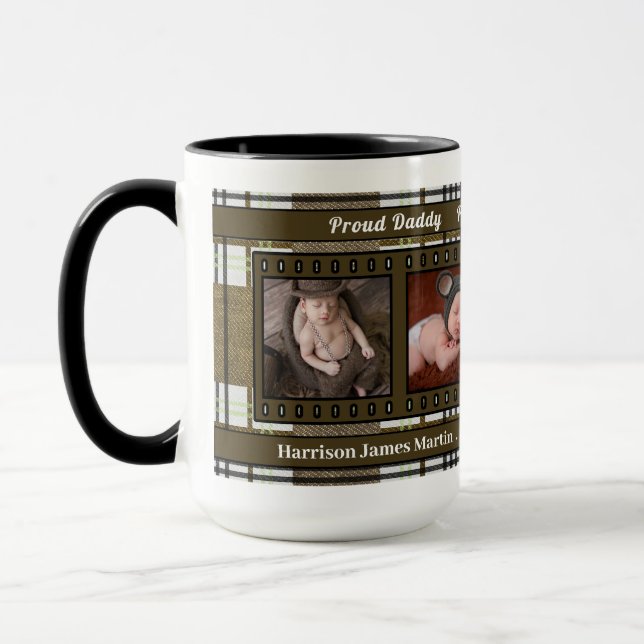 Shades of Brown Plaid 4 Photo Filmstrip Daddy Mug (Left)