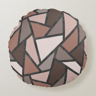 Shades of brown stained glass pattern round pillow