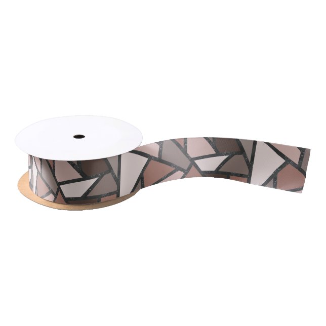 Shades of brown stained glass pattern satin ribbon (Spool)