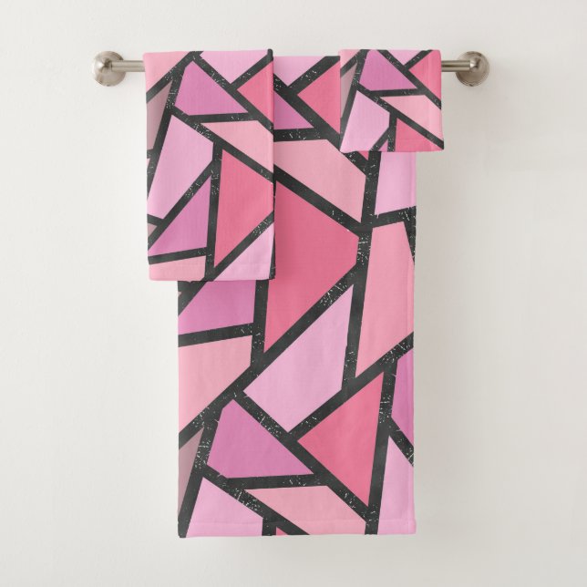 Shades of coral stained glass pattern bath towel set (Insitu)