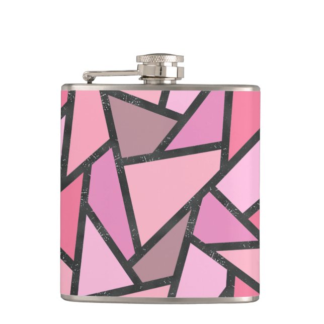 Shades of coral stained glass pattern hip flask (Front)