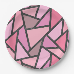 Shades of coral stained glass pattern paper plate