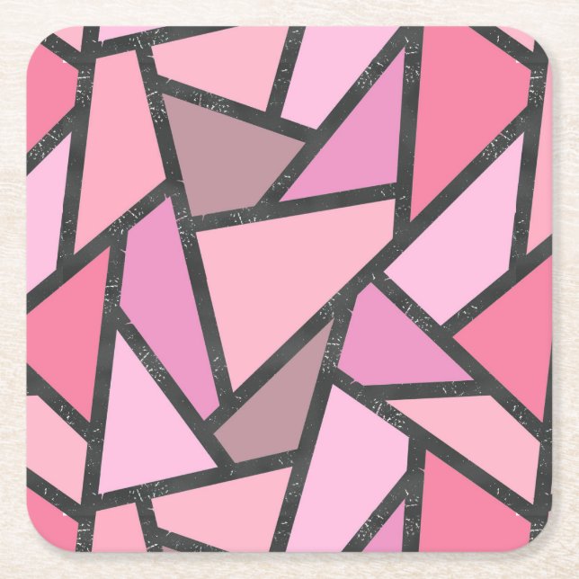 Shades of coral stained glass pattern square paper coaster (Front)