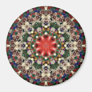 Shades of Cream, Green, Red Christmas Fractal ~ Magnet