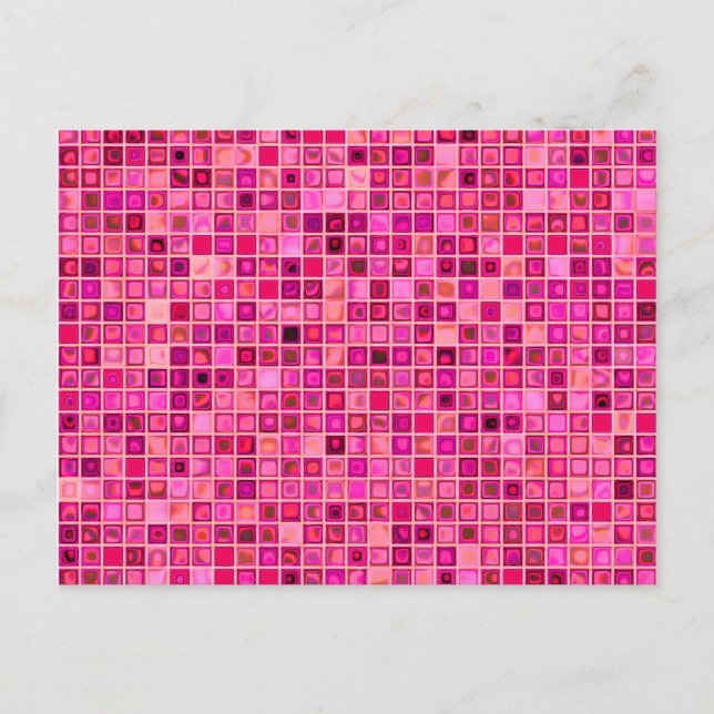 Shades Of Dark Pink 'Watery' Mosaic Tile Pattern Postcard (Front)