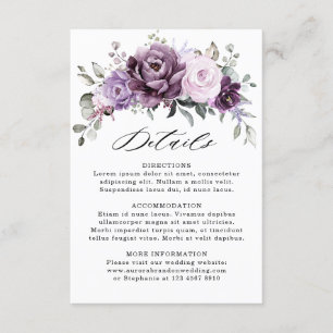 Shades of Dusty Purple Bloom Floral Wedding Detail Enclosure Card