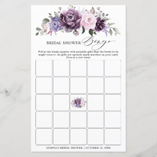 Shades of Dusty Purple Blooms Bridal Shower Bingo