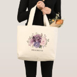 Shades of Dusty Purple Blooms Bridal Shower Gift T Large Tote Bag<br><div class="desc">Elegant and modern floral midsummer bridal shower gift features a bouquet of watercolor roses peonies in shades of purple plum, dusty rose, dusty pink , mauve, sage with lush green botanical leaves and eucalyptus. Please find more matching designs and variations from my "blissweddingpaperie" store. And feel free to contact me...</div>