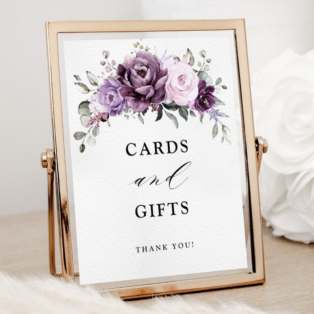 Shades of Dusty Purple Blooms cards and gifts Sign (Shades of dusty purple bloom cards and gifts wedding sign)