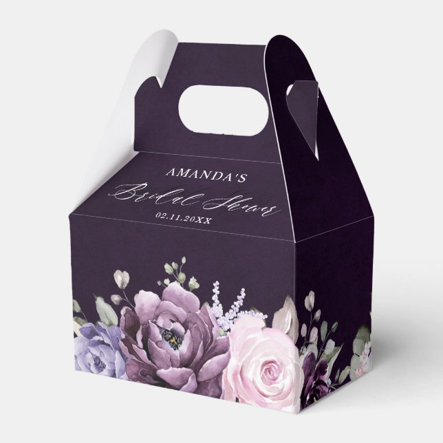 Shades of Dusty Purple Blooms Floral Bridal Shower Favor Box (Back Side)