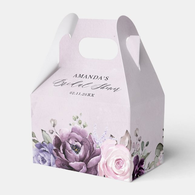 Shades of Dusty Purple Blooms Floral Bridal Shower Favor Box (Back Side)