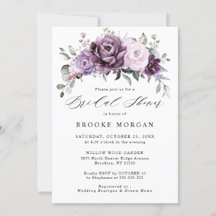 Shades of Dusty Purple Blooms Floral Bridal Shower Invitation