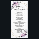 Shades of Dusty Purple Blooms Geometric Wedding Menu<br><div class="desc">Elegant and modern floral midsummer wedding menu features a bouquet of watercolor roses peonies in shades of purple plum, dusty rose, dusty pink , mauve, sage with lush green botanical leaves and eucalyptus with gold geometric background. Please find more matching designs and variations from my "blissweddingpaperie" store. And feel free...</div>