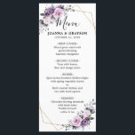Shades of Dusty Purple Blooms Geometric Wedding Menu<br><div class="desc">Elegant and modern floral midsummer wedding menu features a bouquet of watercolor roses peonies in shades of purple plum, dusty rose, dusty pink , mauve, sage with lush green botanical leaves and eucalyptus with gold geometric background. Please find more matching designs and variations from my "blissweddingpaperie" store. And feel free...</div>