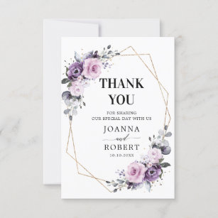 Shades of Dusty Purple Blooms Geometric Wedding Thank You Card