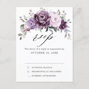 Shades of Dusty Purple Blooms Moody Floral RSVP Postcard