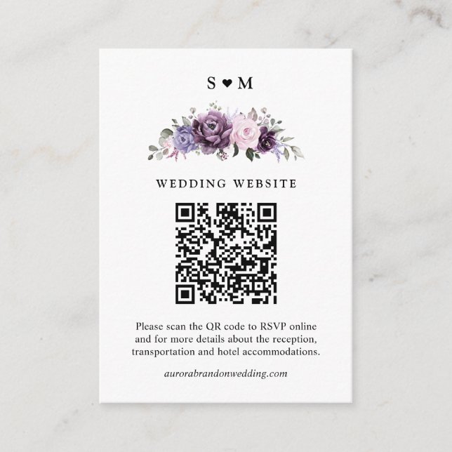 Shades of Dusty Purple Blooms Moody Floral Wedding Enclosure Card (Front)