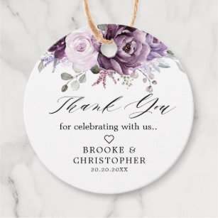 Shades of Dusty Purple Blooms Moody Floral Wedding Favour Tags