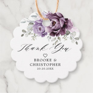 Shades of Dusty Purple Blooms Moody Floral Wedding Favour Tags