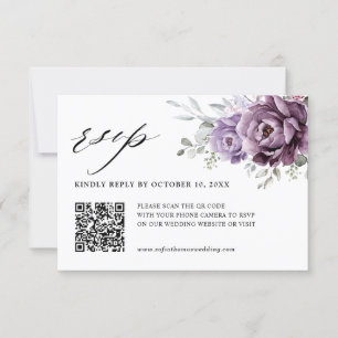 Shades of Dusty Purple Blooms Moody Floral Wedding RSVP Card
