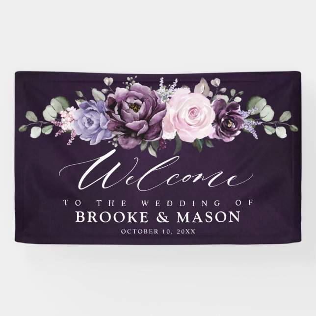 Shades of Dusty Purple Floral Wedding Welcome      Banner (Horizontal)