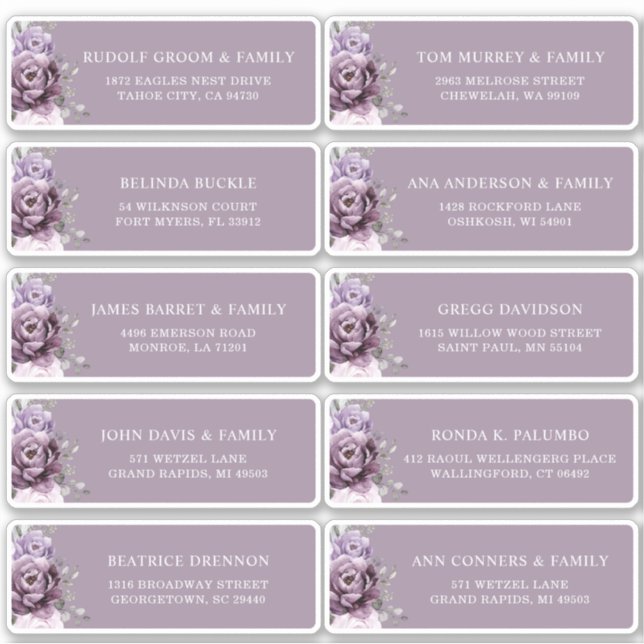 Shades of dusty Purple Plum Wedding Guest Address  (Front)