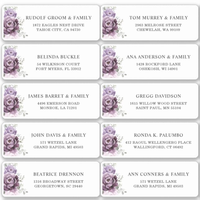 Shades of dusty Purple Plum Wedding Guest Address  (Front)