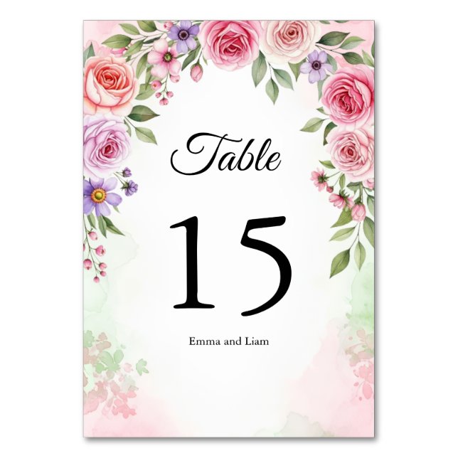 Shades of Dusty Rose Botanical Table Number (Back)