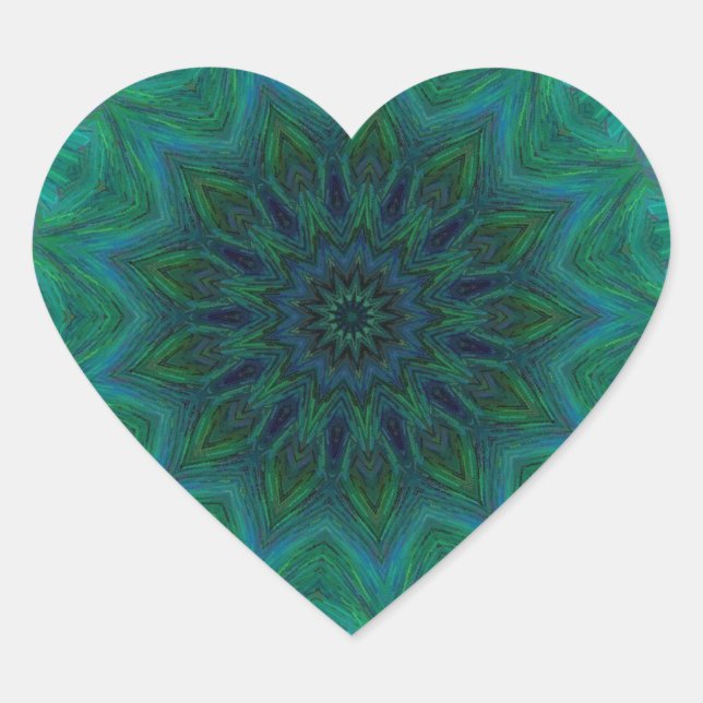 Shades of Emerald Green Mandala Pattern Heart Sticker (Front)